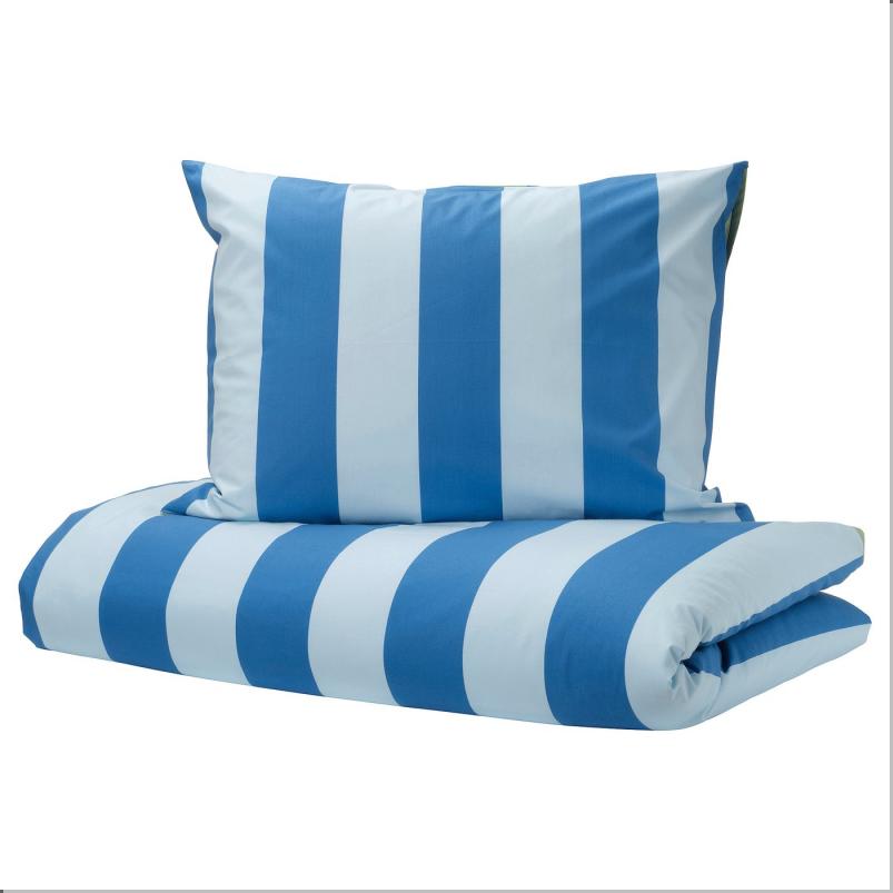 BARNDROM バーンドローム 掛け布団カバー＆枕カバー - ブルー グリーン/ストライプ模様 150x200/50x60cm