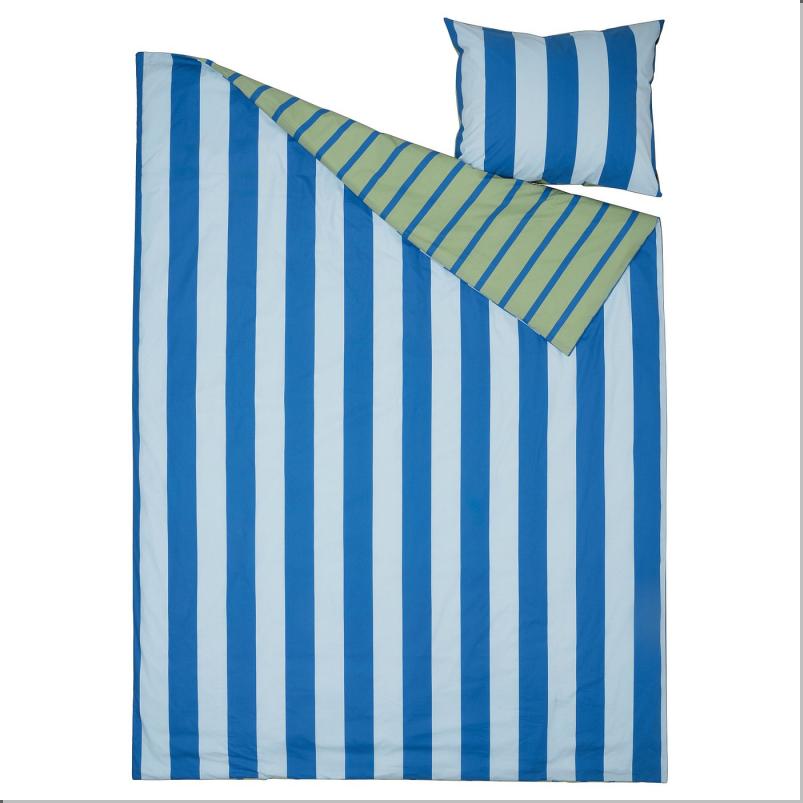 BARNDROM バーンドローム 掛け布団カバー＆枕カバー - ブルー グリーン/ストライプ模様 150x200/50x60cm