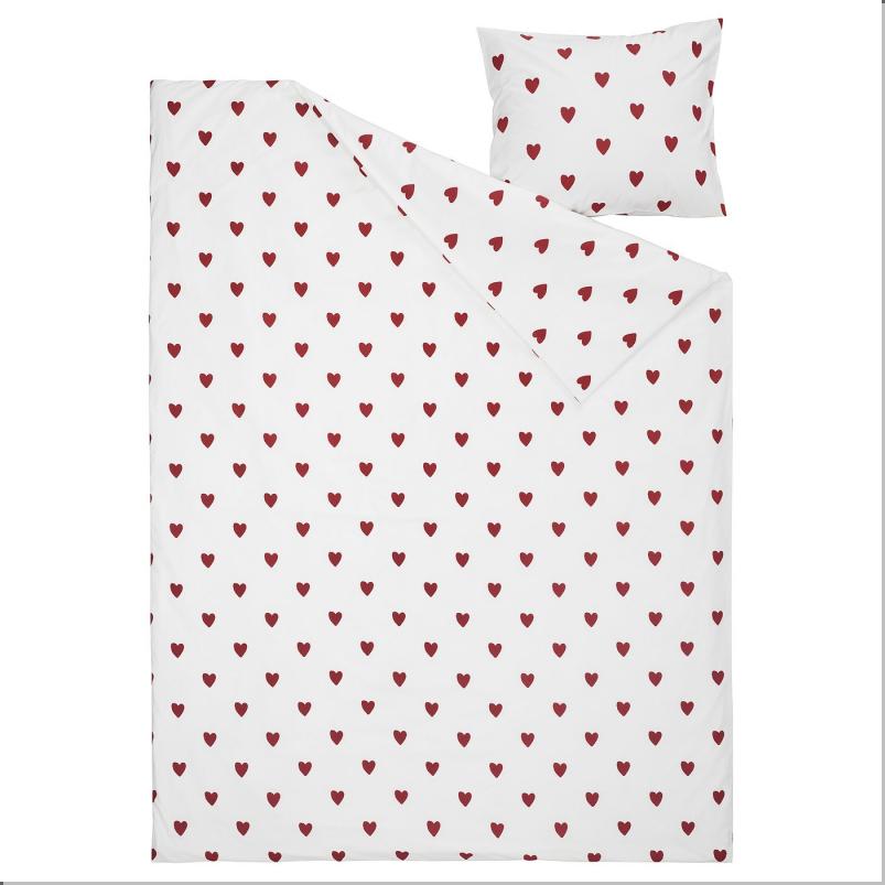 BARNDROM バーンドローム 掛け布団カバー＆枕カバー - ハート模様/ホワイト レッド 150x200/50x60cm