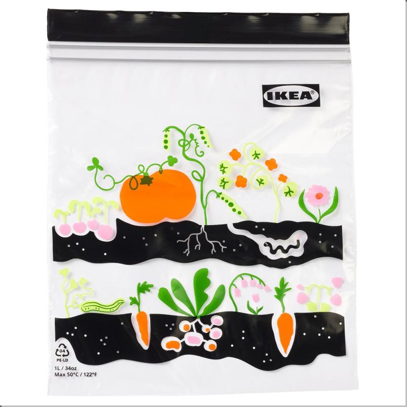 ISTAD イースタード フリーザーバッグ - 果物/野菜 模様 ブラック 1L