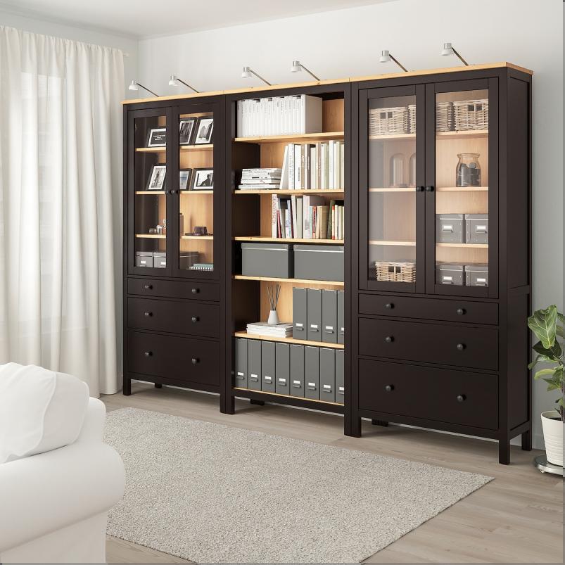 HEMNES ヘムネス 収納コンビネーション 扉/引き出し付き - ブラックブラウン/ライトブラウン 270x198cm