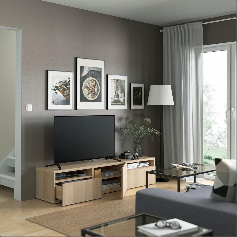 BESTA ベストー テレビ台 - ホワイトステインオーク調/ラップヴィーケン ホワイトステインオーク調 180x42x39cm