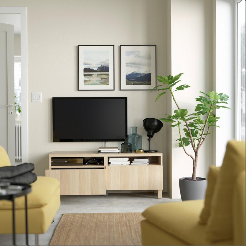 BESTA ベストー テレビ台 引き出し付き - ホワイトステインオーク調/ラップヴィーケン/ストゥッバルプ ホワイトステインオーク調 120x42x48cm