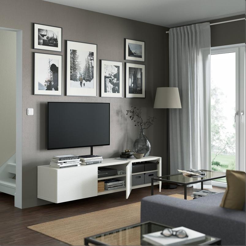BESTA ベストー テレビ台 扉付き - ホワイト/ラクスヴィーケン ホワイト 180x42x38cm