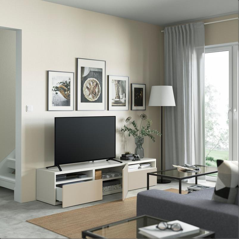 BESTA ベストー テレビ台 引き出し&扉付き - ホワイト/ラップヴィーケン ライトグレー/ベージュ 180x42x39cm