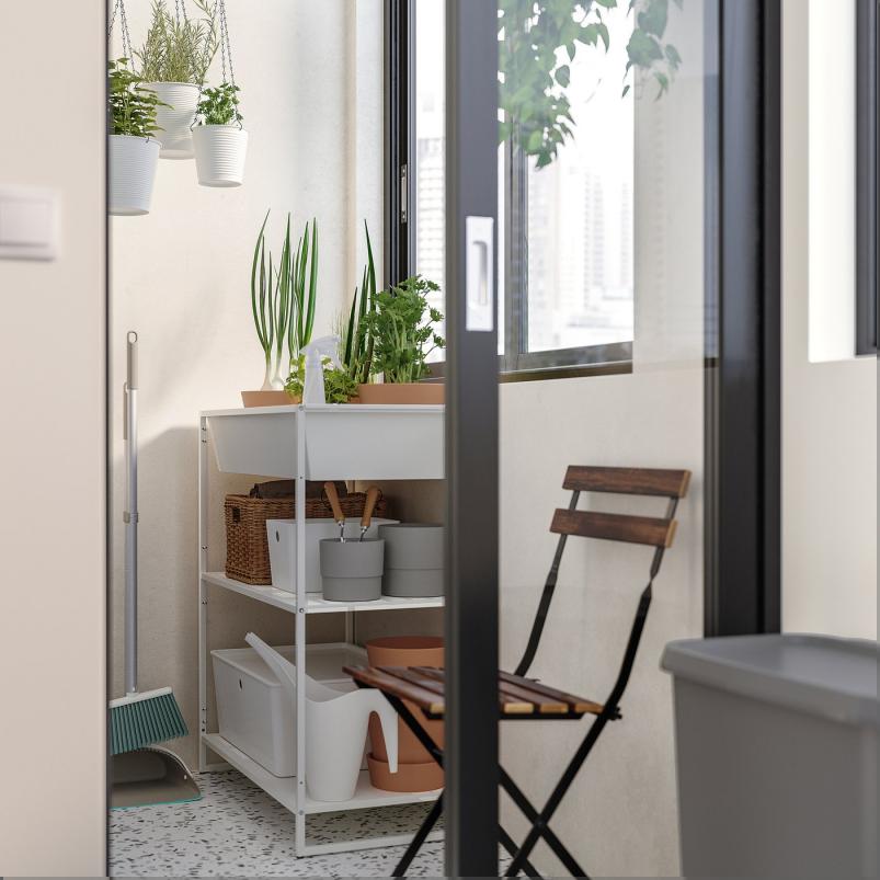 JOSTEIN ヨースタイン シェルフユニット 小物入れ付き - 室内/屋外用/メタル ホワイト 81x40x90cm