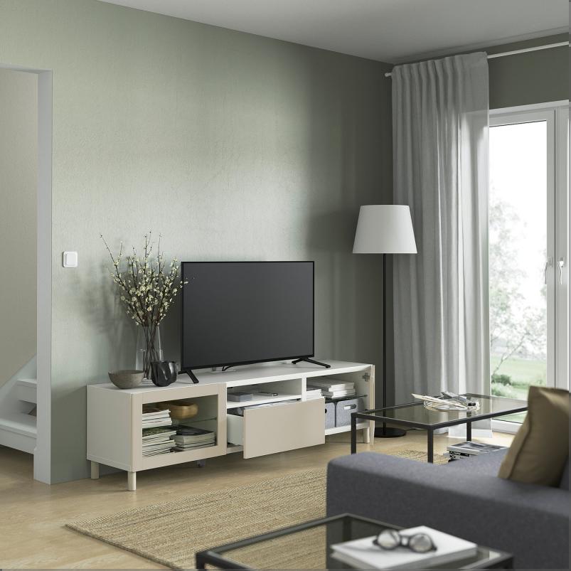 BESTA ベストー テレビ台 - ホワイト シンドヴィーク/ラップヴィーケン/メヤルプ ライトグレー/ベージュ 180x42x48cm