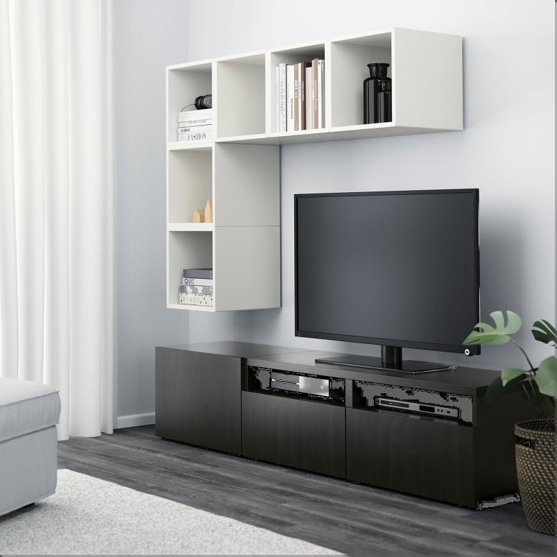 BESTA ベストー / EKET エーケト キャビネットコンビネーション テレビ用 - ホワイト/ブラックブラウン 180x42x170cm