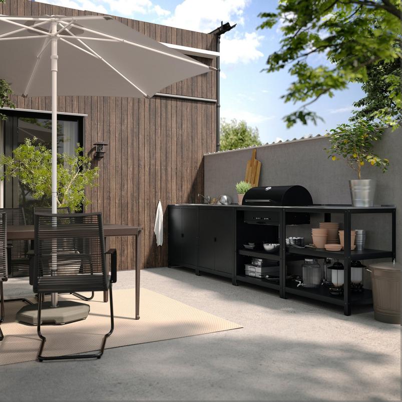 GRILLSKAR グリルシェール アウトドア用キッチン シンクユニット/チャコールバーベキュー付き - ステンレススチール 344x61cm