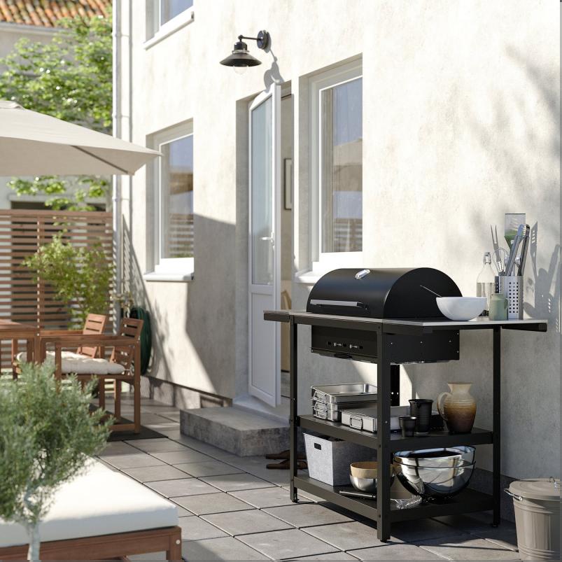 GRILLSKAR グリルシェール 炭火焼きバーベキューグリル サイドテーブル2点付き - ステンレススチール/屋外用 99/123/147x61cm