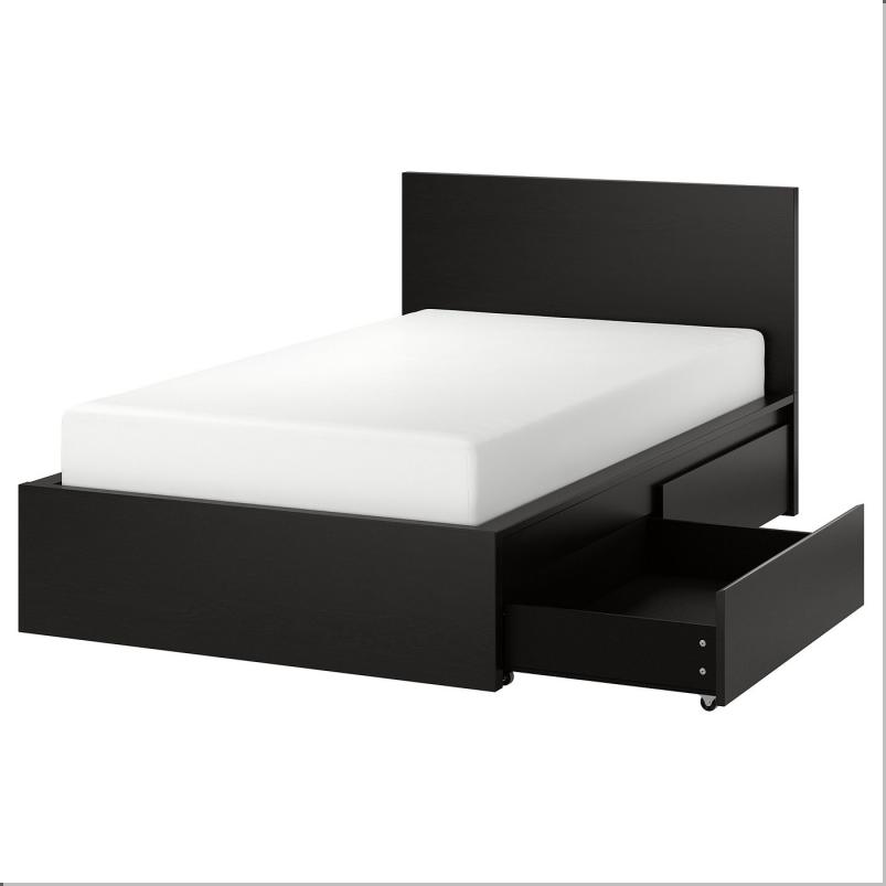 MALM マルム ベッドフレーム 収納ボックス2個付き - ブラックブラウン/リルヘラン 120x200cm