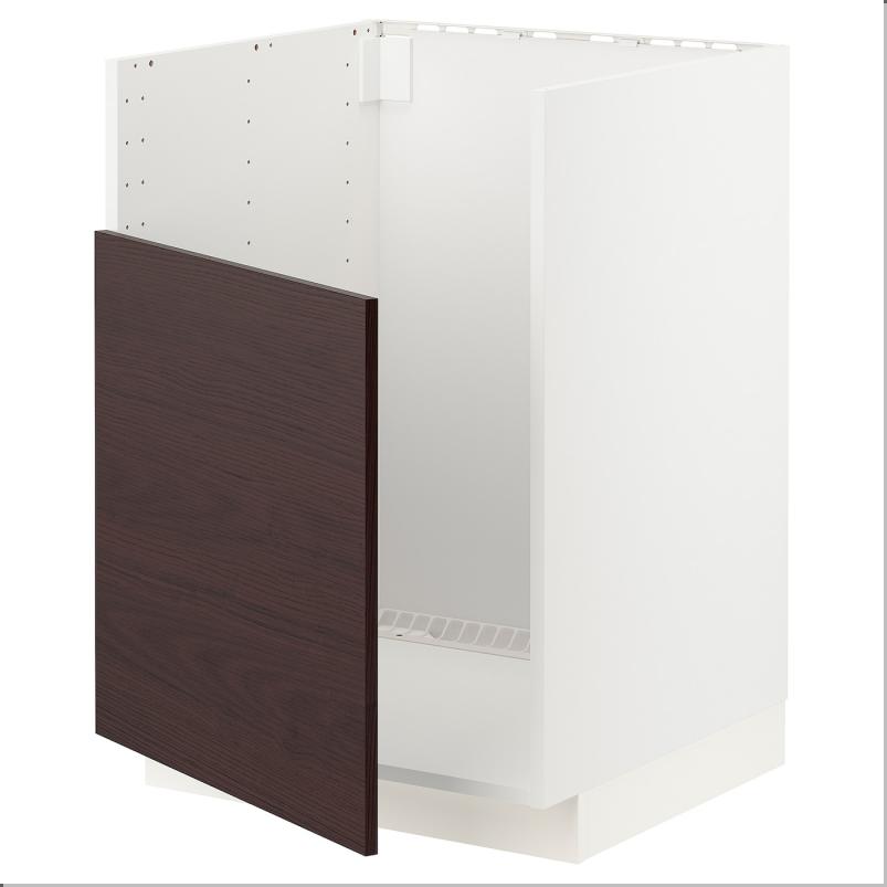 METOD メトード ベースキャビネット TALLSJÖN/タルショーン シンク用 - ホワイト アスケルスンド/ダークブラウン アッシュ調 60x60x80 cm