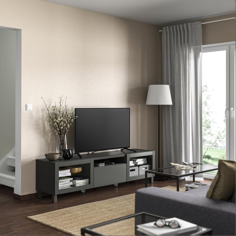 BESTA ベストー テレビ台 - ダークグレー/ラップヴィーケン/ストゥッバルプ ダークグレー 180x42x48cm