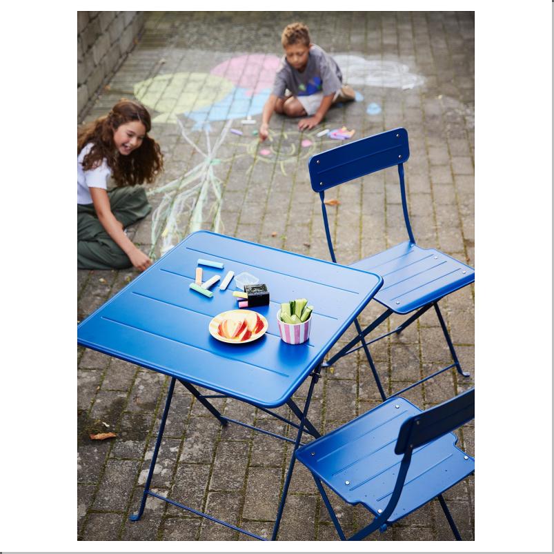 SUNDSO スンドソー テーブル＆折りたたみチェア2脚 - 屋外用 ダークブルー/ダークブルー 65x65cm