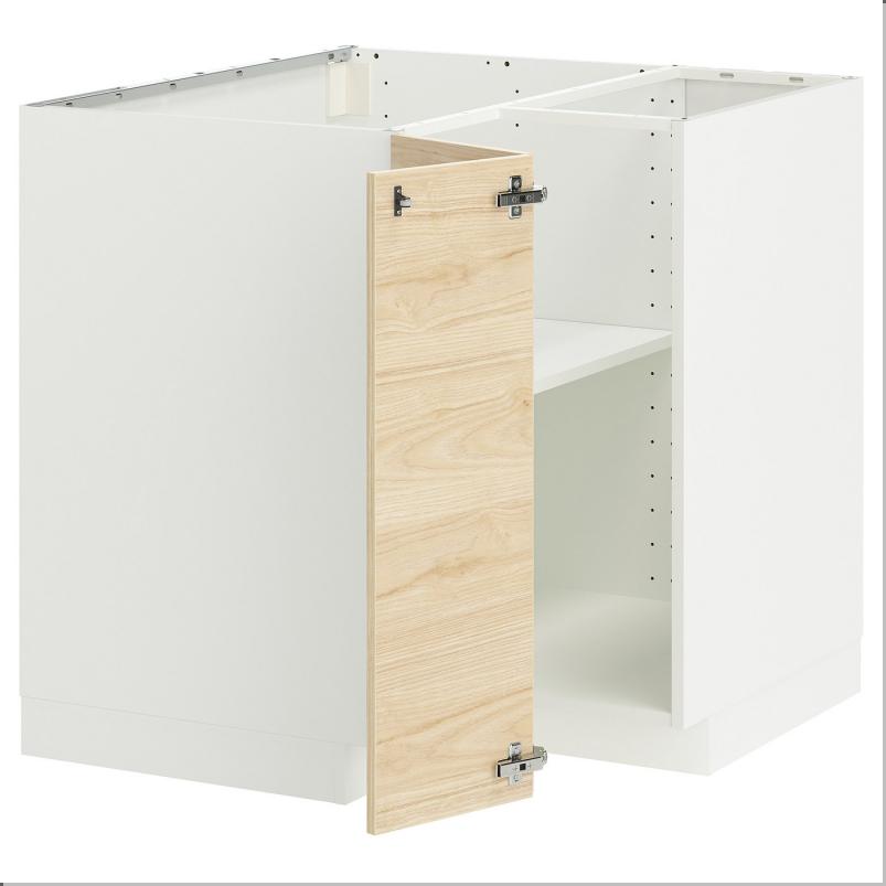 METOD メトード コーナーベースキャビネット 棚板付き - ホワイト/アスケルスンド ライトアッシュ調 88x88x80cm