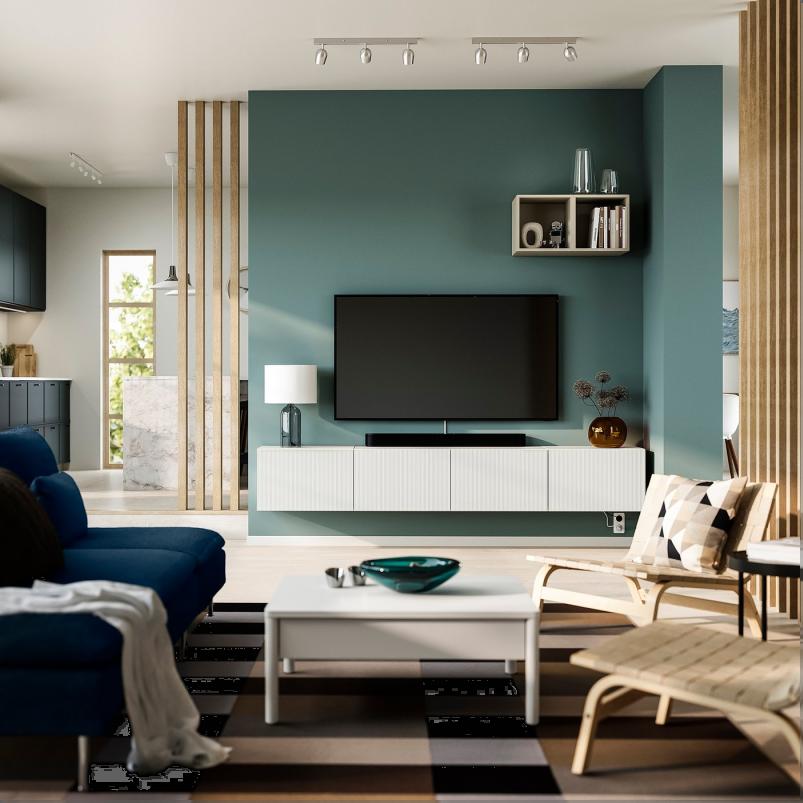 BESTÅ ベストー テレビ台 扉付き - ホワイト/フォーヴァルタレ ホワイト 240x42x38 cm