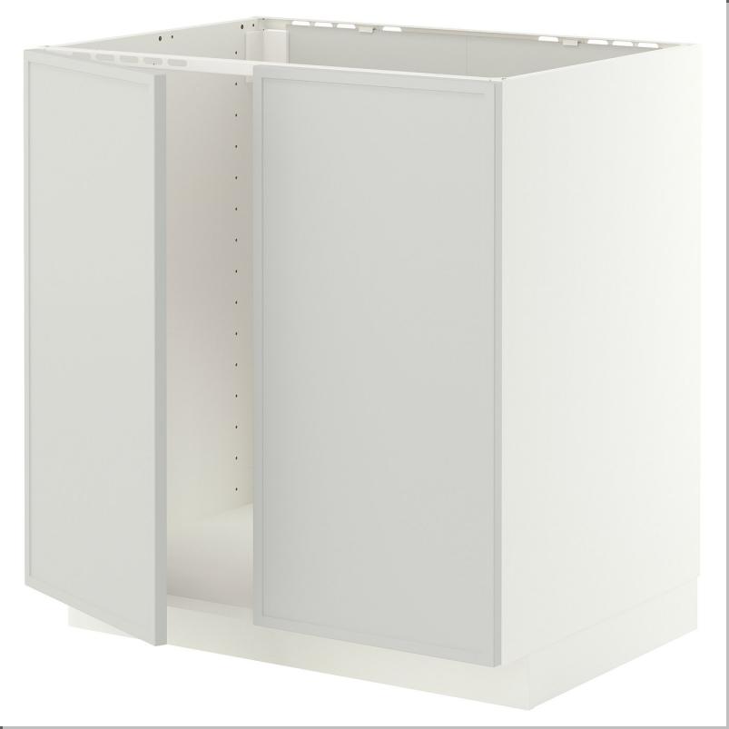 METOD メトード ベースキャビネット シンク用+扉2枚 - ホワイト/アスプゥデン ライトグレー 80x60x80cm