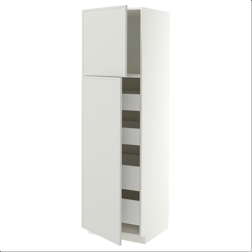 METOD メトード / MAXIMERA マキシメーラ ハイキャビネット 扉2枚/棚板/引き出し4個付き - ホワイト/アスプゥデン ライトグレー 60x60x200cm