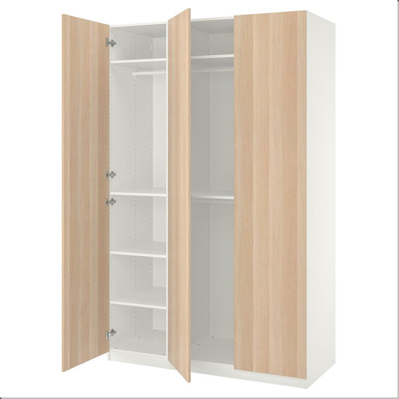 PAX パックス / FORSAND フォルサンド ワードローブコンビネーション - ホワイト/ホワイトステインオーク調 150x60x236cm