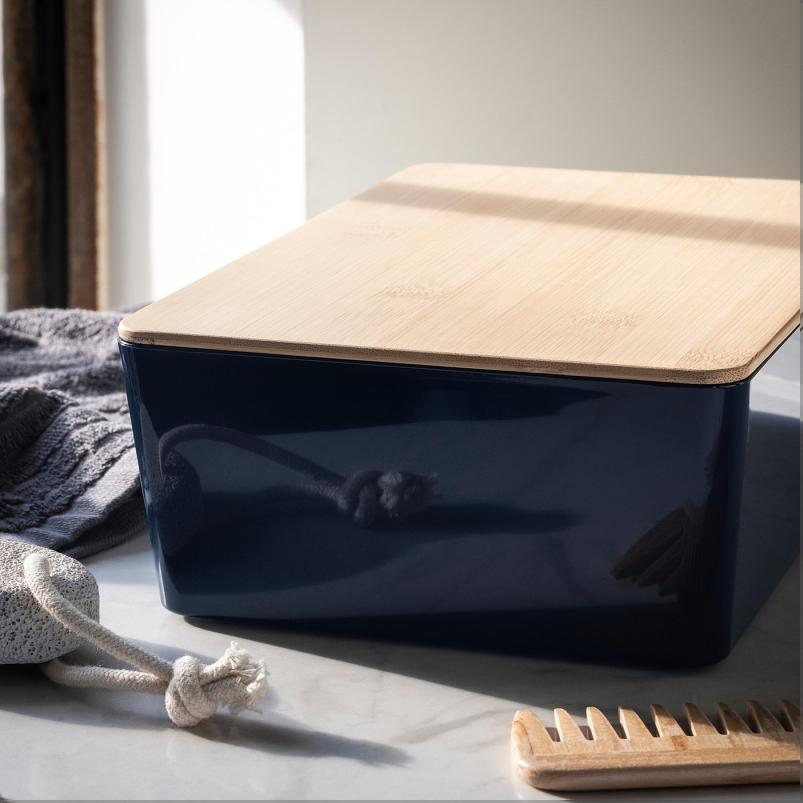 KUGGIS クッギス ふた付きボックス - ブラックブルー/竹 18x26x8cm