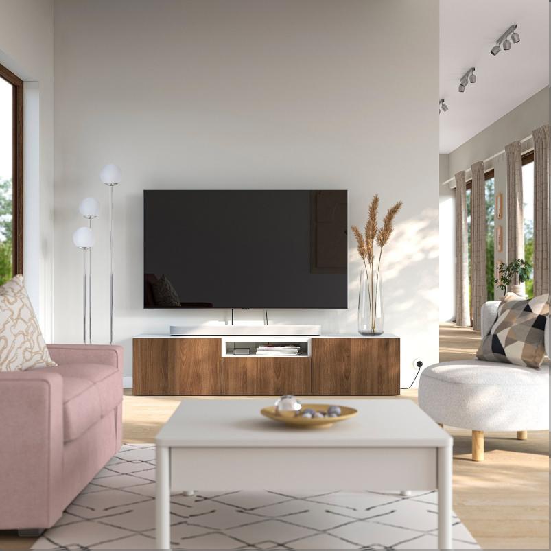 BESTA ベストー テレビ台 - ホワイト/ラップヴィーケン ウォールナット調 180x42x39cm