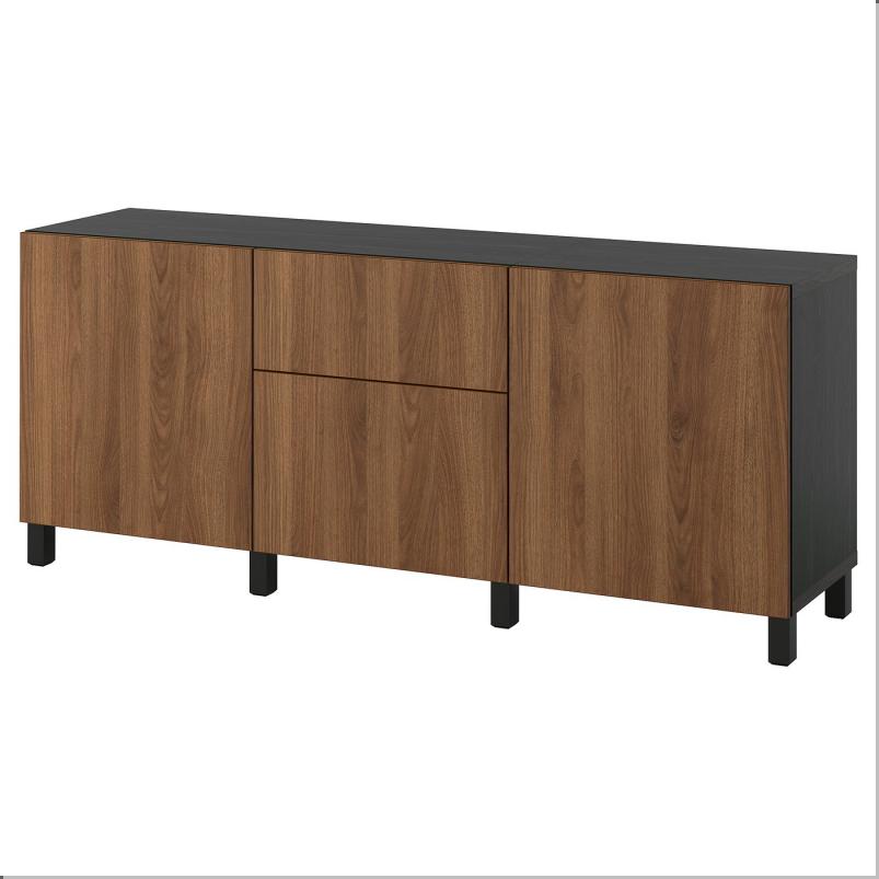 BESTA ベストー 収納コンビネーション 引き出し付 - ブラックブラウン/ラップヴィーケン/ストゥッバルプ ウォールナット調 180x42x74cm