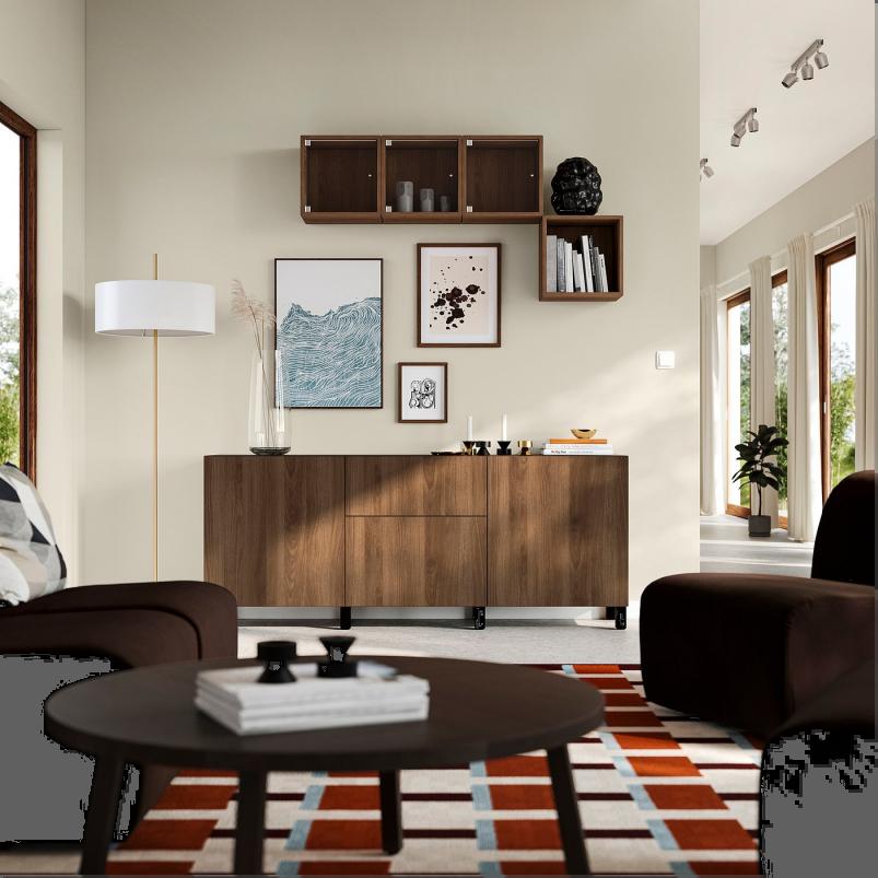 BESTA ベストー 収納コンビネーション 引き出し付 - ブラックブラウン/ラップヴィーケン/ストゥッバルプ ウォールナット調 180x42x74cm