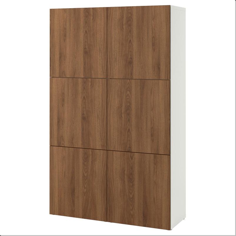 BESTA ベストー 収納コンビネーション 扉付 - ホワイト/ラップヴィーケン ウォールナット調 120x42x193cm