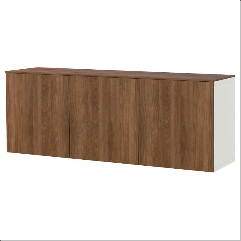 BESTA ベストー 壁取り付け式キャビネットコンビネーション - ホワイト/ラップヴィーケン ウォールナット調 180x42x65cm