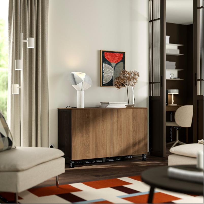 BESTA ベストー 収納コンビネーション 扉付 - ブラックブラウン/ラップヴィーケン/ストゥッバルプ ウォールナット調 120x42x75cm