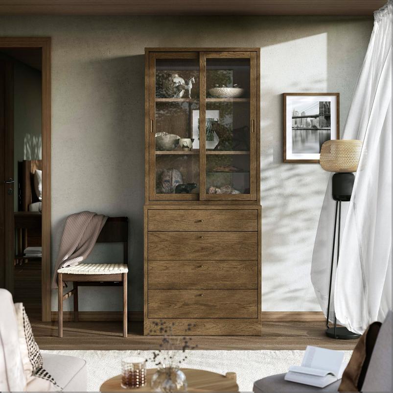 TONSTAD トンスタード 収納コンビネーション 引き出し付 - ブラウンステイン オーク材突き板/ガラス 82x47x210cm