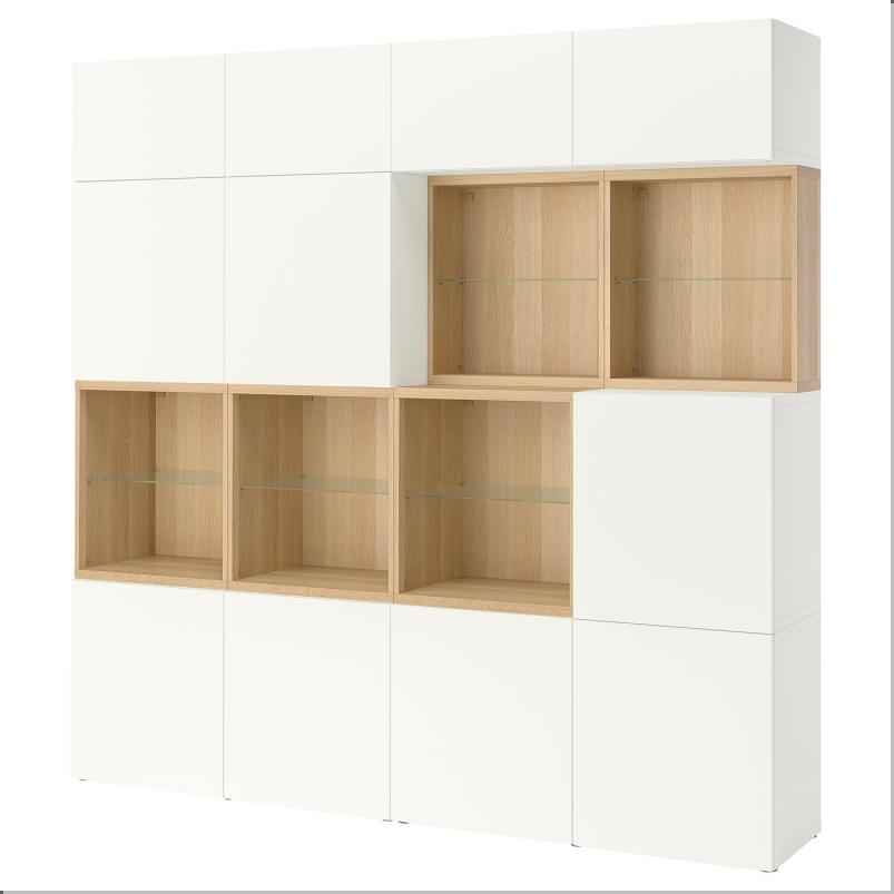 BESTA ベストー 収納コンビネーション 扉付 - ホワイトステインオーク/ラップヴィーケン ホワイト 240x42x231cm