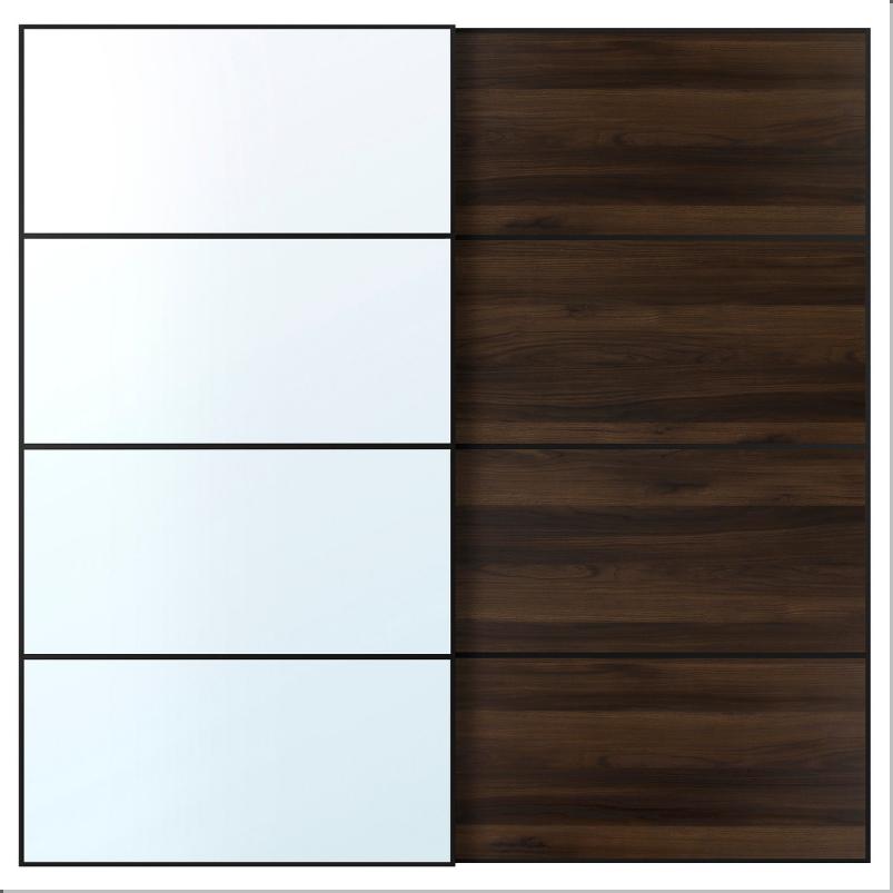 AULI アウリ / MEHAMN メーハムン 引き戸 2枚組 - ブラック ミラーガラス/両面仕様 ダークブラウン オーク調 200x201cm