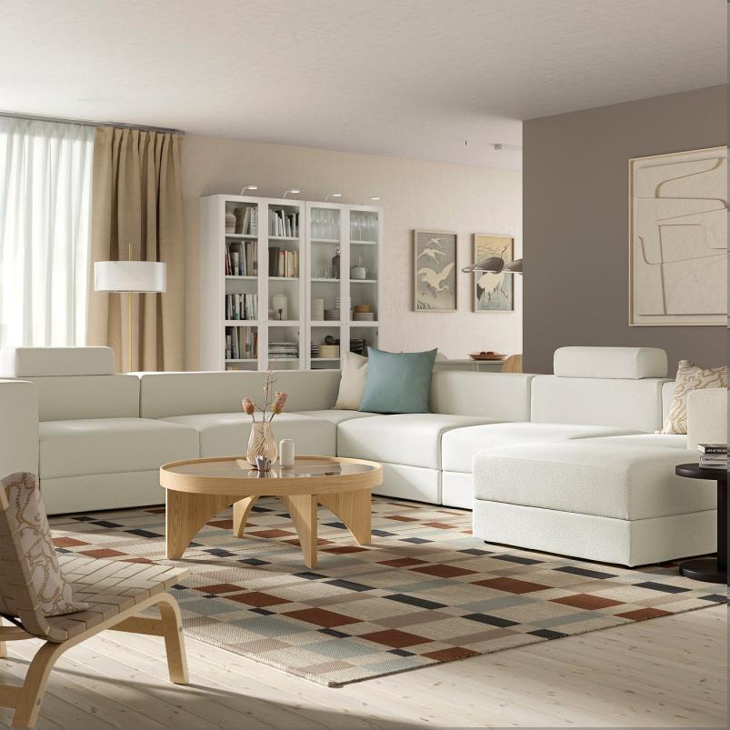 JATTEBO イェッテボ U字形ソファ、7人掛け - 寝椅子付き 右 ヘッドレスト付き/アクスヴァラ オフホワイト