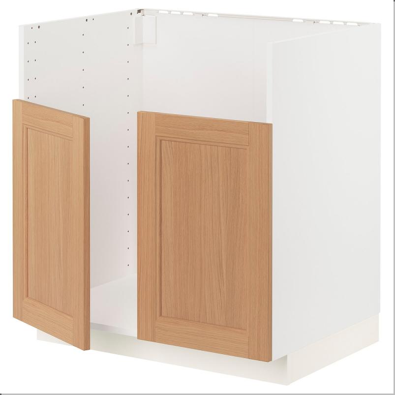 METOD メトード ベースキャビネット TALLSJÖN/タルショーン シンク用 - ホワイト/ヴェードハムン オーク 80x60x80 cm