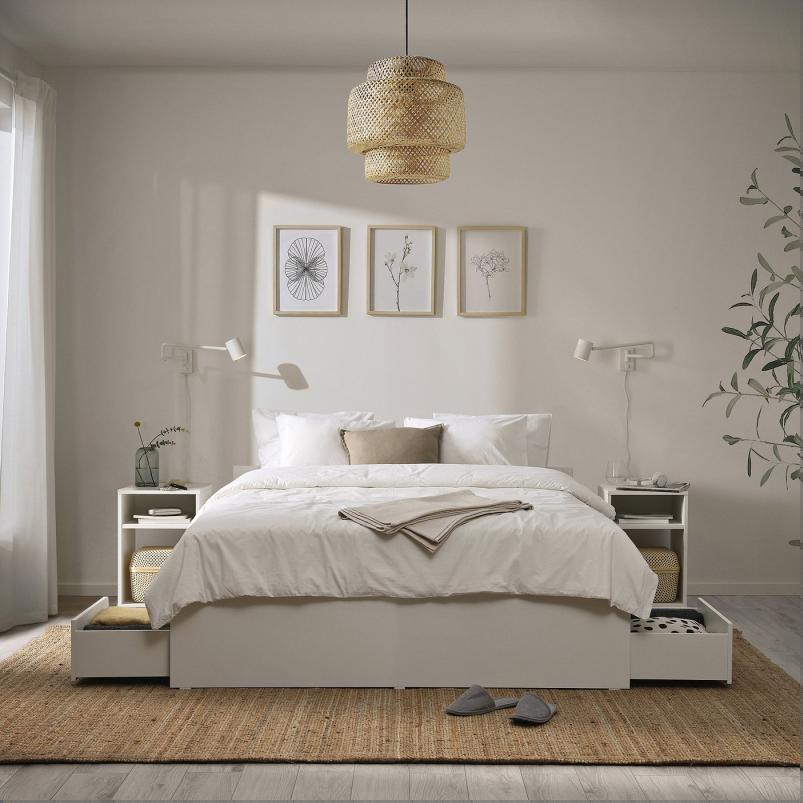 VIHALS ヴィーハルス ベッドフレーム 収納ボックス4個付き - ホワイト/リルヘラン 140x200cm