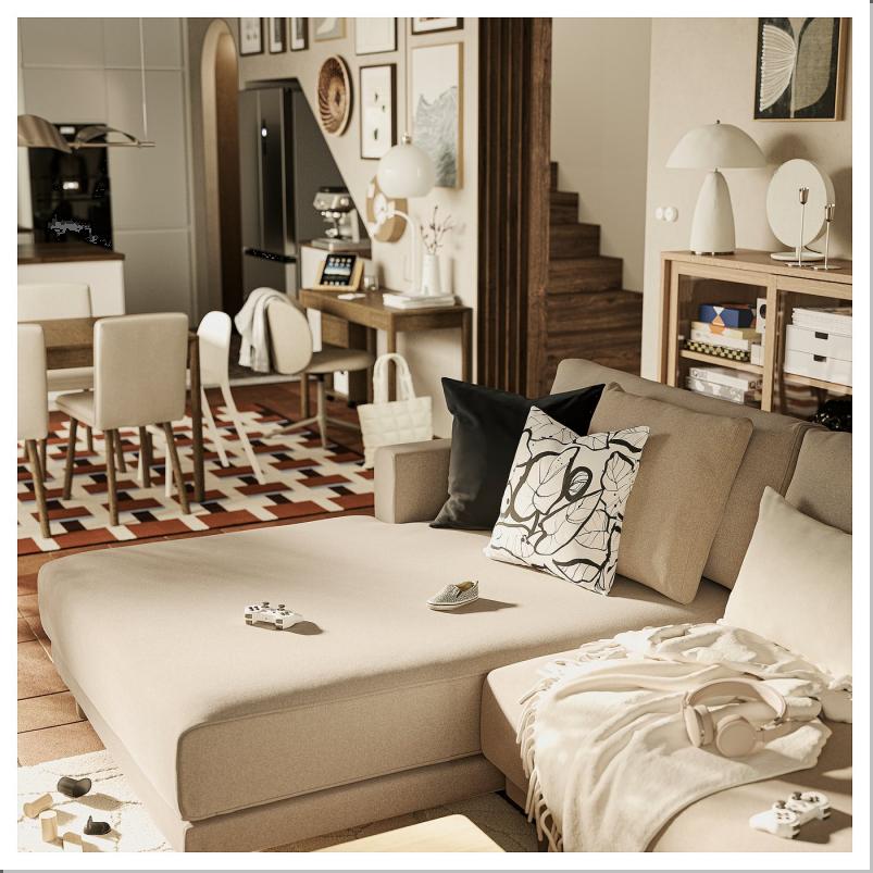 UPPAKRA ウッポークラ 4.5人掛けモジュールソファ - 寝椅子付き 左/ヨハネスホブ ブラウンベージュ