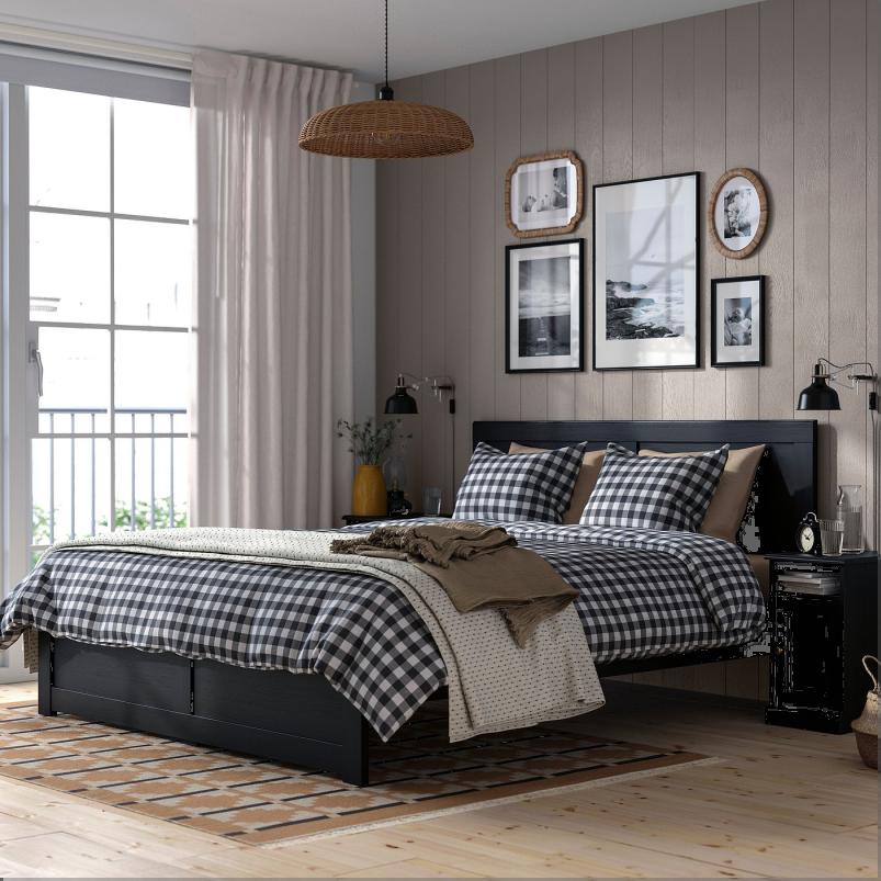 FAGELFJALLET フォーゲルフィェレット ベッドルーム家具3点セット - ブラック オーク調 140x200cm