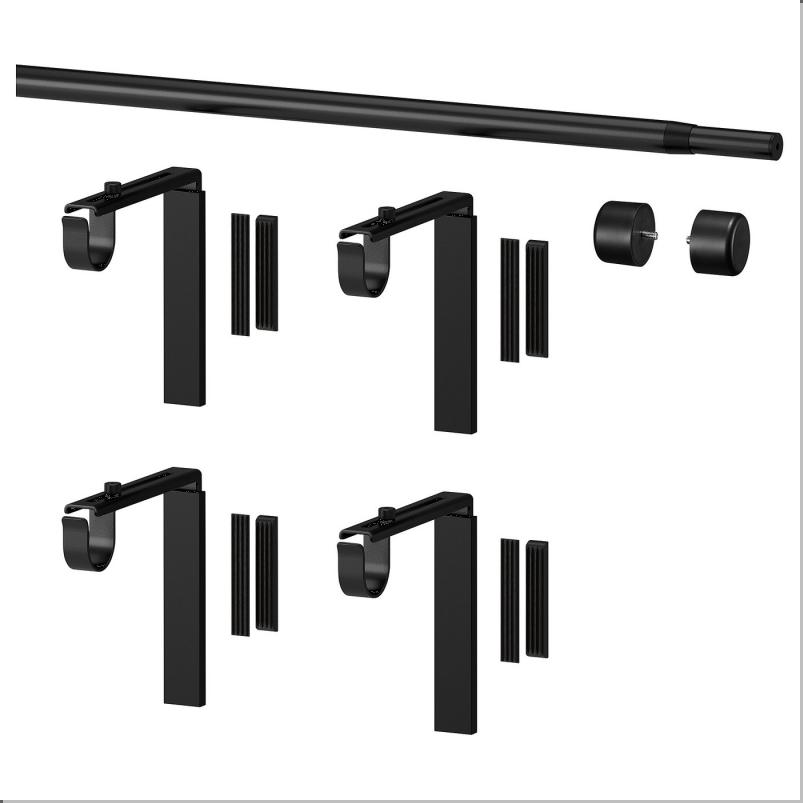 RACKA レッカ カーテンポールコンビネーション - 壁/天井用ブラケット付き/フィニアル付き ブラック 210-385cm
