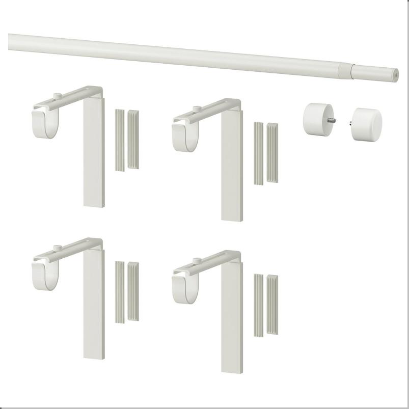 RACKA レッカ カーテンポールコンビネーション - 壁/天井用ブラケット付き/フィニアル付き ホワイト 210-385cm