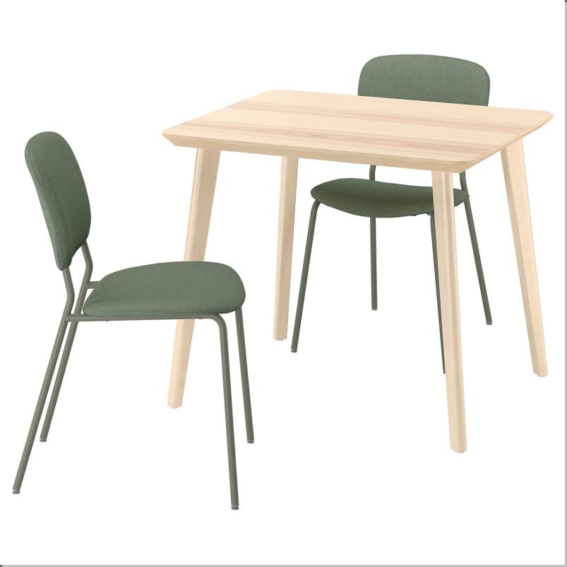 LISABO リーサボー / VIHALS ヴィーハルス テーブル＆チェア2脚 - アッシュ材突き板/グリーン ティッブレビ グレーグリーン 88cm