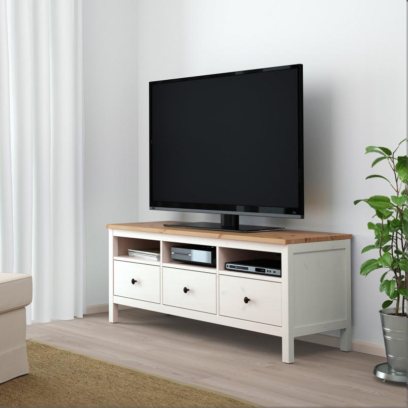 HEMNES ヘムネス テレビ台 - ホワイトステイン/ライトブラウン 148x47x57cm