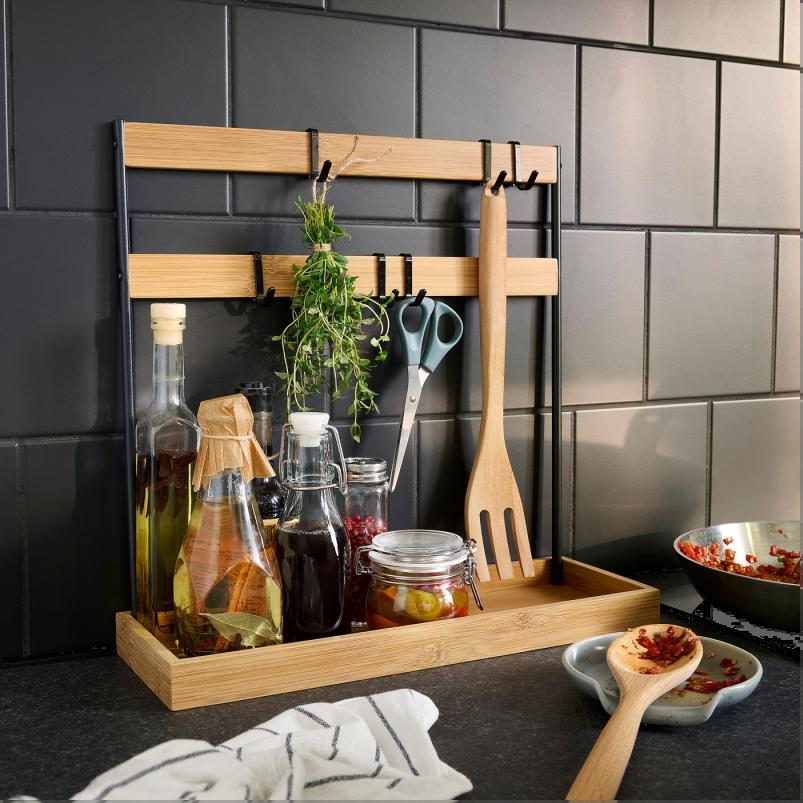 NÅLBLECKA ノールブレッカ 用具ラック - メタル/竹 キッチンカウンタートップ用 38x13x37 cm
