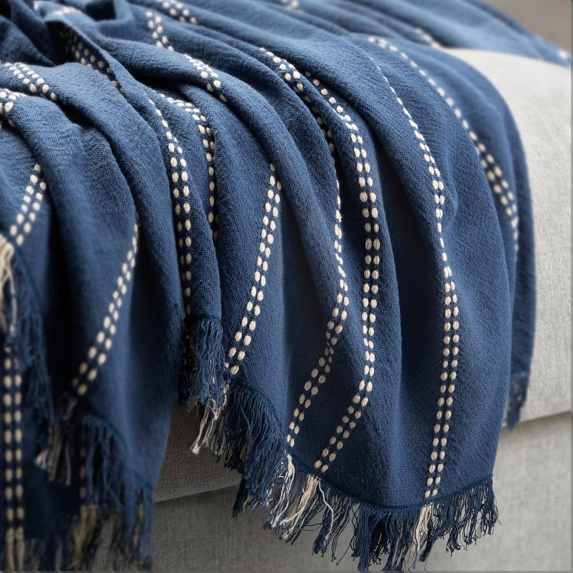 KRUTBRANNARE クルートブレンナレ ブランケット - ブルー オフホワイト/ストライプ 130x170cm