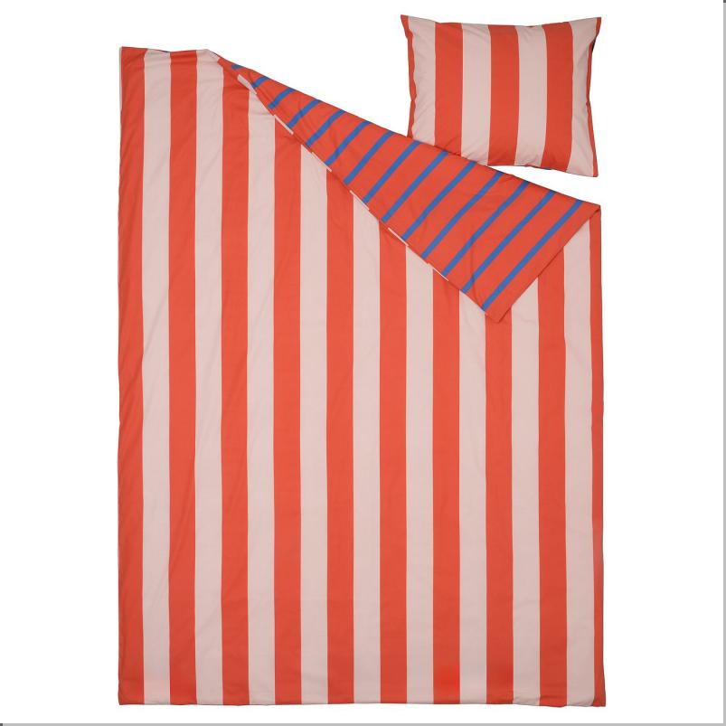 BARNDROM バーンドローム 掛け布団カバー＆枕カバー - ピンク レッド/ストライプ模様 150x200/50x60cm
