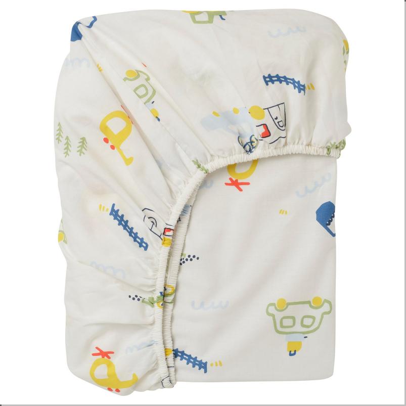 BARNDROM バーンドローム ボックスシーツ - ホワイト/乗り物柄 90x200cm