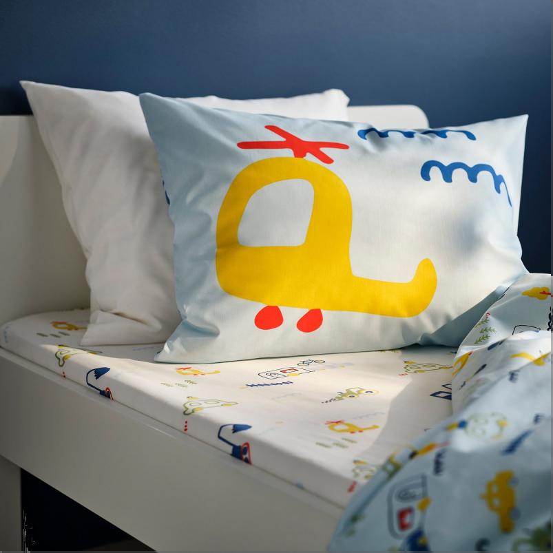 BARNDROM バーンドローム ボックスシーツ - ホワイト/乗り物柄 90x200cm