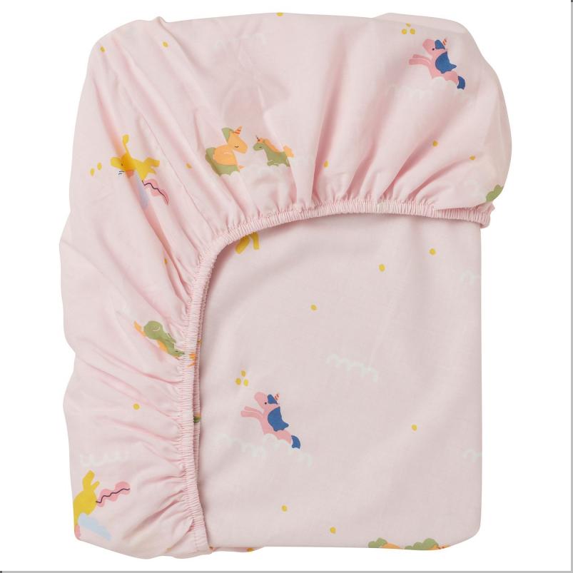 BARNDROM バーンドローム ボックスシーツ - ピンク/ユニコーン柄 90x200cm