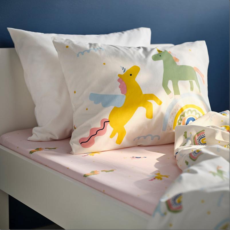 BARNDROM バーンドローム ボックスシーツ - ピンク/ユニコーン柄 90x200cm