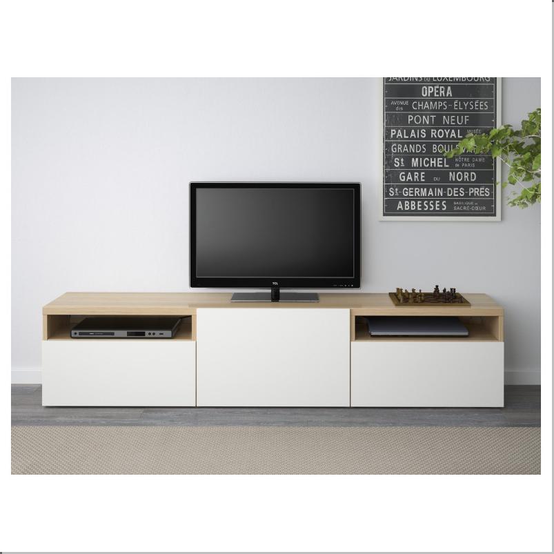 BESTA ベストー テレビ台 - ホワイトステインオーク調/ラップヴィーケン ホワイト 180x42x39cm